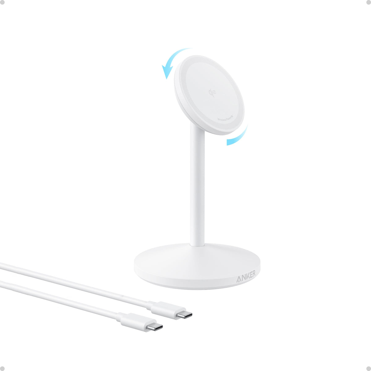 Anker Maggo Iphone 16 Magsafe Compatible Wireless Charger Stand, 15W Fast Magnetic Wireless Charging Station, Qi2 Certified 360