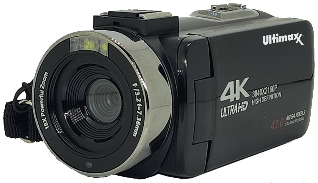 Ultimaxx 4K Camcorder 42MP Video Recorder with 18X Zoom, 3" LCD Screen - Black, Model: Ultimaxx0715834464323