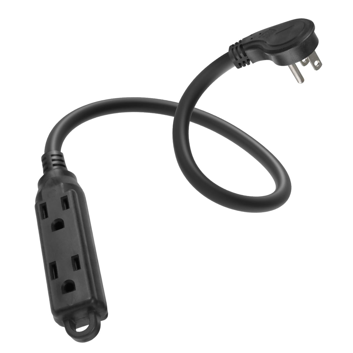 Greatide 1 Ft Flat Plug Extension Cord,16/3 Sjt Indoor Low Profile 3 Outlets Extension Cable With 45 Angled Flat Plug, Multiple