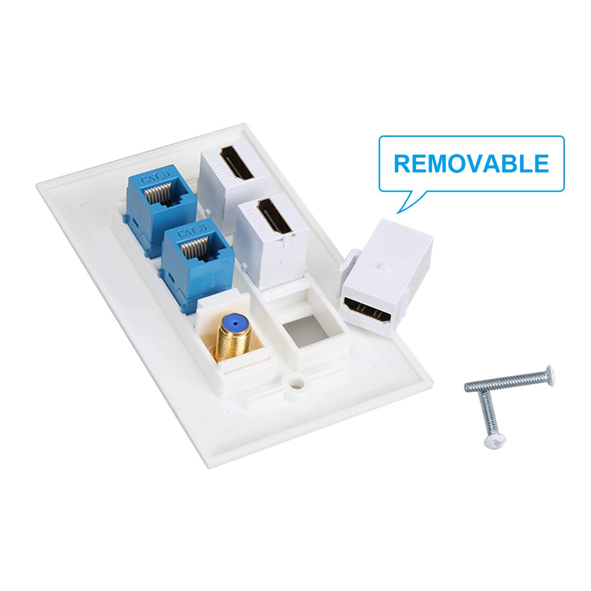 3 Hdmi Keystone Wall Plate,Phizli Cat 6 Keystone Coax Cable Tv F Type Wall Plate Female Female Faceplate