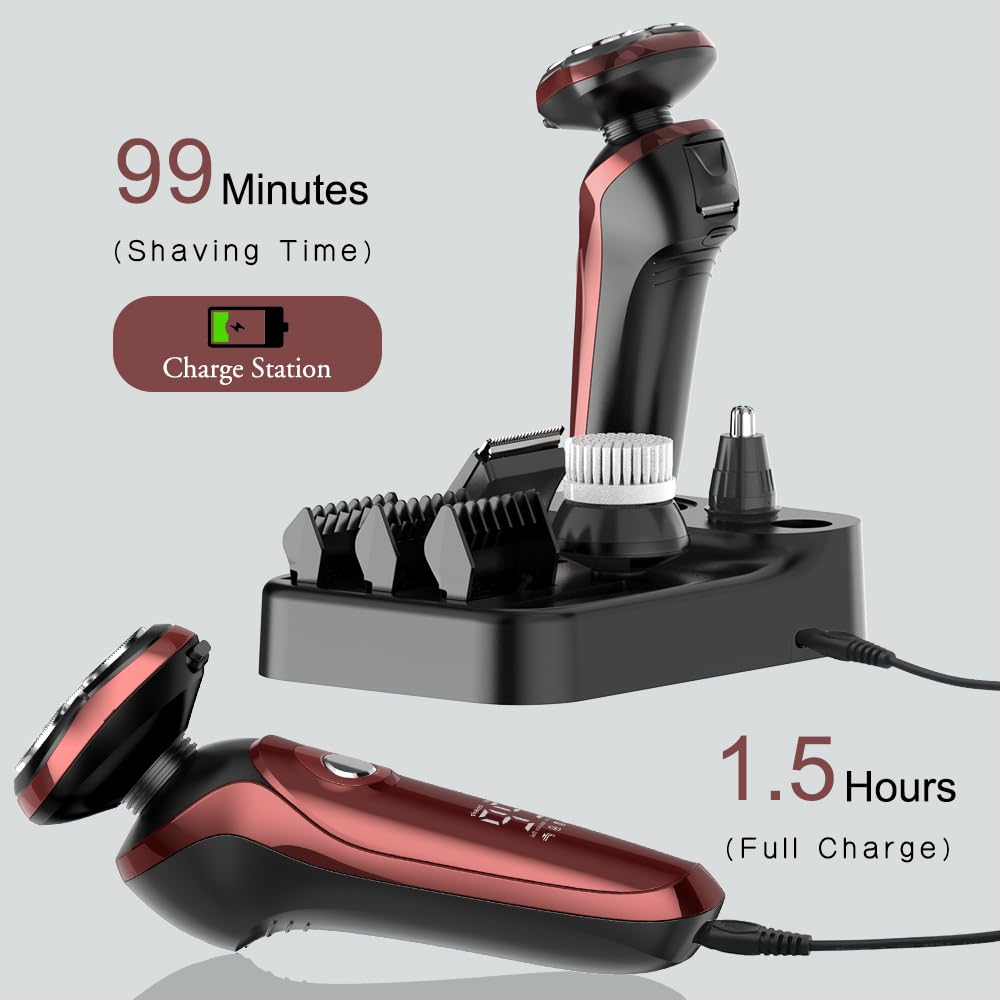 5 In 1 Electric Shaver Men'S Electric Razor Cordless Face Shaver Rechargeable Mens Razor Waterproof Rotary Shaver With Charge St