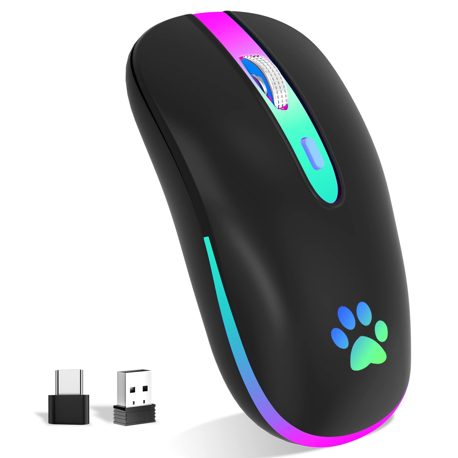 Fuwang Wireless Mouse, Rechargeable Led Wireless Bluetooth Mouse,Portable Usb Optical 2.4G Wireless Bluetooth Two Mode Computer