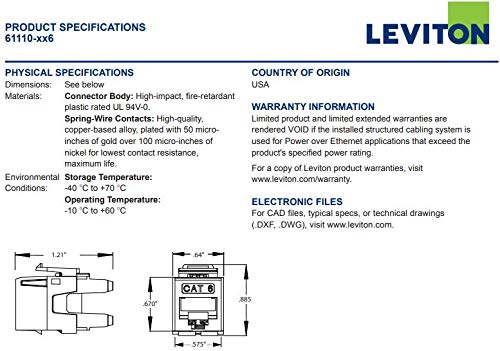 Leviton 61110-Rg6 Extreme 6+ Quickport Connector, Cat 6, Gray