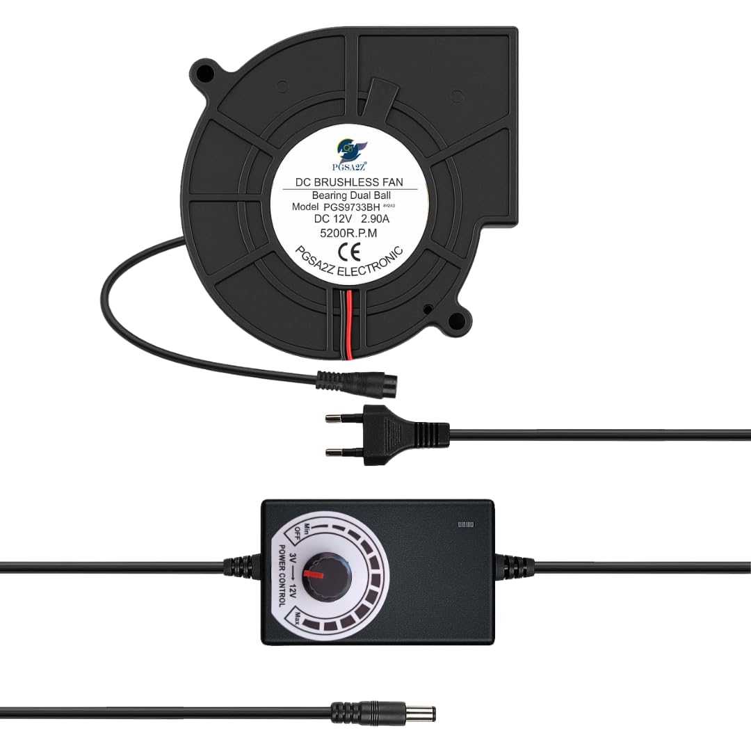97Mm Dc Blower Fan 12V Dual Ball Bearing  5200Rpm High Airflow Cooling Exhaust Fan With Variable Speed Controller, Ac 110V/220V