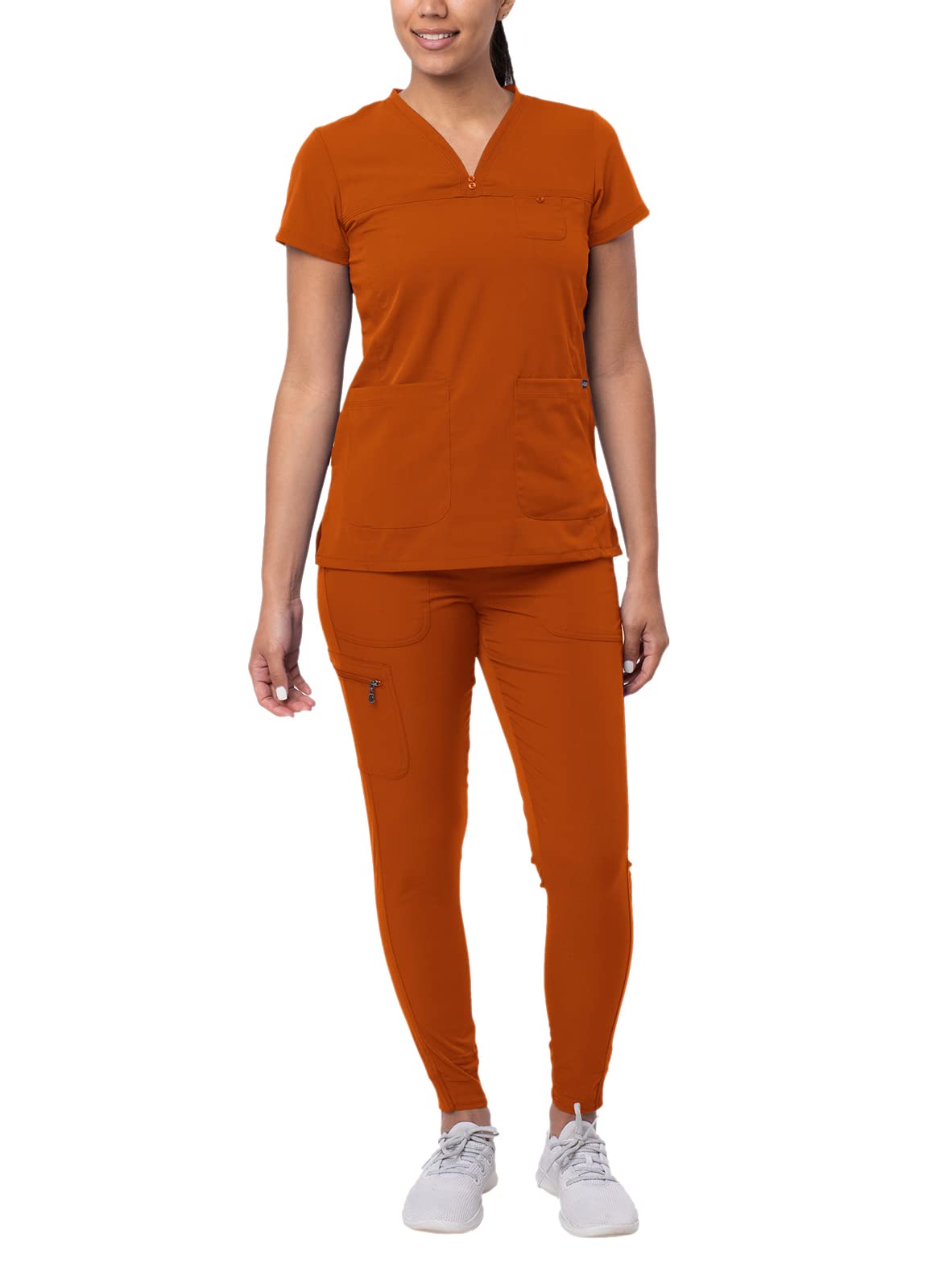 Adar Pro Movement Booster Scrub Set For Women   Sweetheart V Neck Scrub Top  Yoga Jogger Scrub Pants   P9400   Cinnamon   M