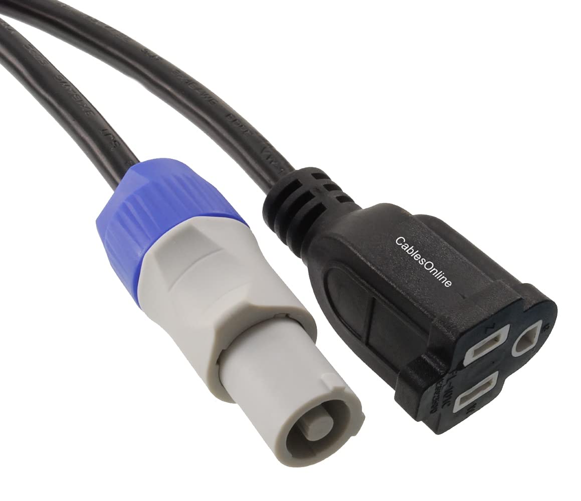 Cablesonline, 1Ft. 16Awg Stage Lighting Fixture Gray Blue Power Out Connector To 3 Prong Nema 5 15R Female Power Adapter Cable,