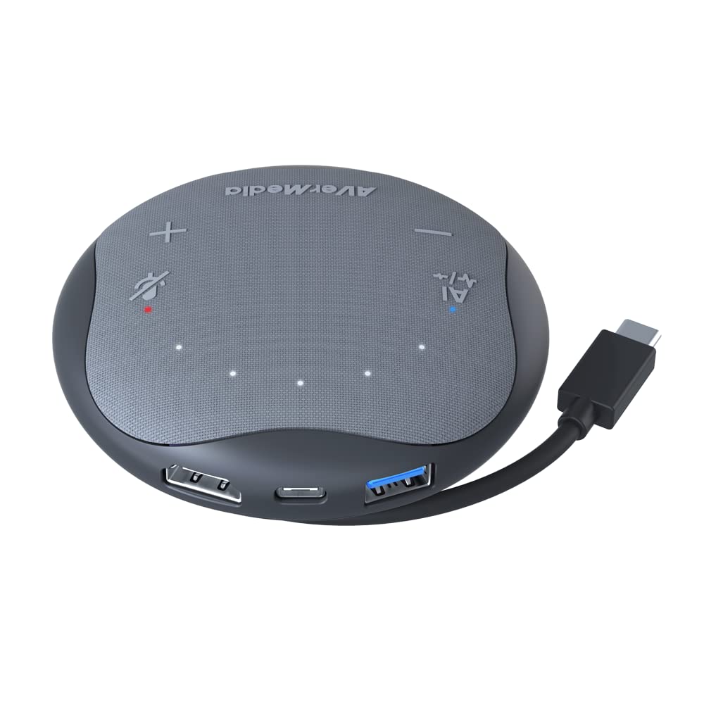 Avermedia Pocket Speakerphone As315 Usb C Docking Station Conference Call Speaker And Microphone Smart Voice Enhancement