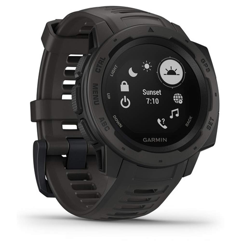 Garmin Instinct, Rugged Outdoor Watch With Gps, Features Glonass And Galileo, Heart Rate Monitoring And 3-Axis Compass, Graphite