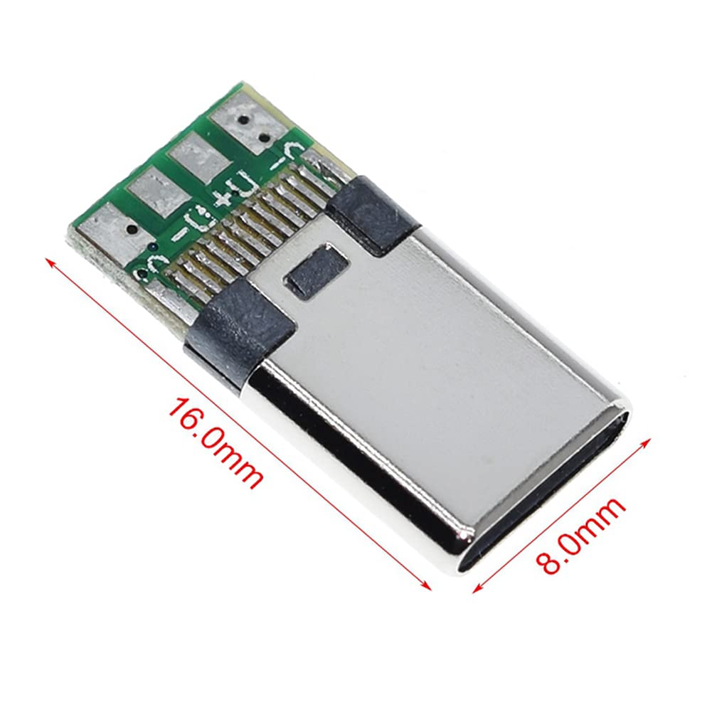 Anmbest 10Pcs Usb 3.1 Type C Connector 24 Pins Male Plug Socket Receptacle Adapter To Solder Wire & Cable 24P Pcb Board Support