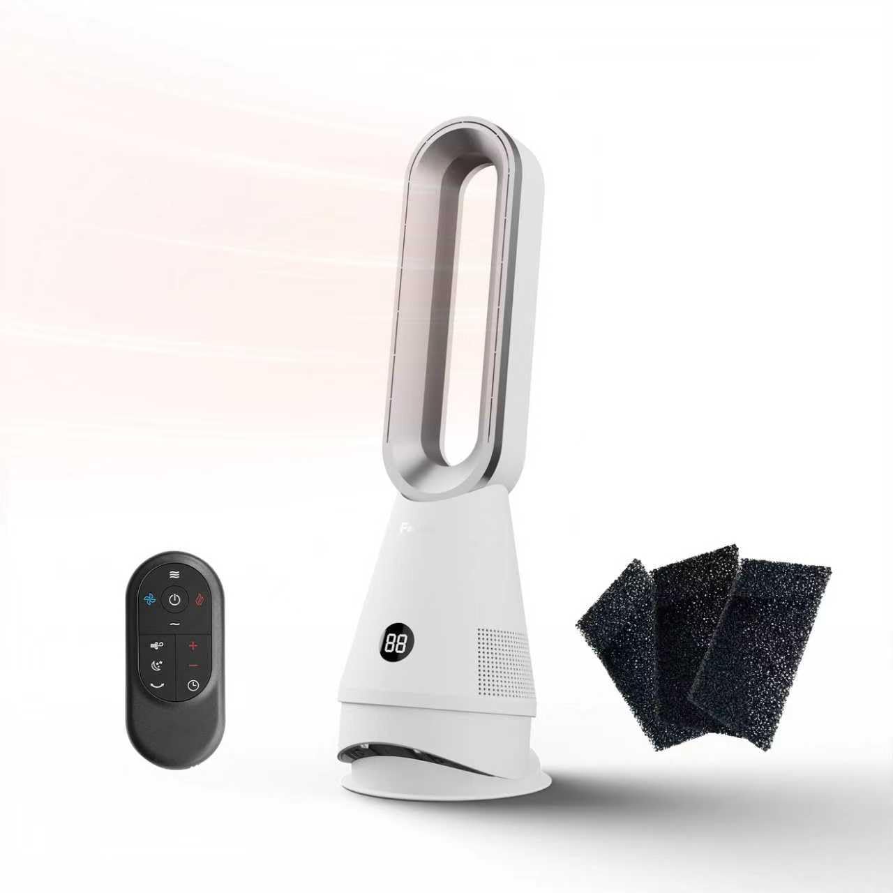 Faryuan Bladeless Heater Fan, 25inch Heating & Cooling & Filter Combo Tower Fan 80 Oscillating with Remote, 9H Timer, 8 Speeds,