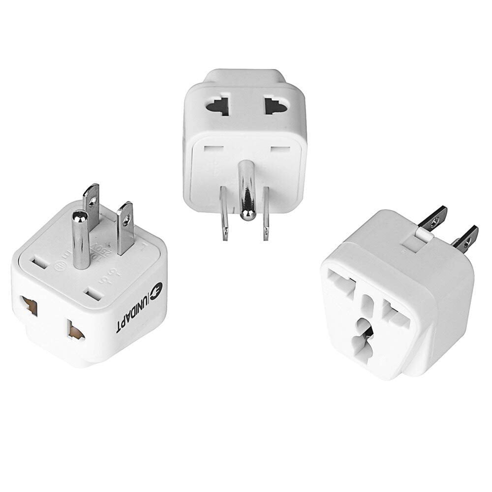 Unidapt Us Travel Plug Adapters   Uk India Eu To Us Pin Converter, 3 Pack American Power Plug Adapter, Europe To Usa Canada Mexico, Safe Grounded Type B Outlet, 2 In 1 Universal Input Wall Socket