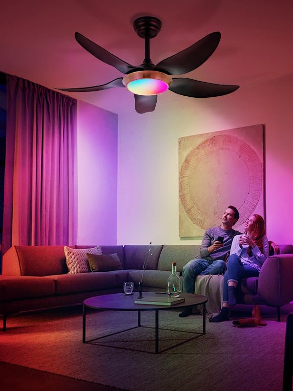 42 Low Profile Ceiling Fan with Lights, Remote & APP Control, Dimmable LED with RGB Function, 6-Speed Reversible DC Motor, Quiet