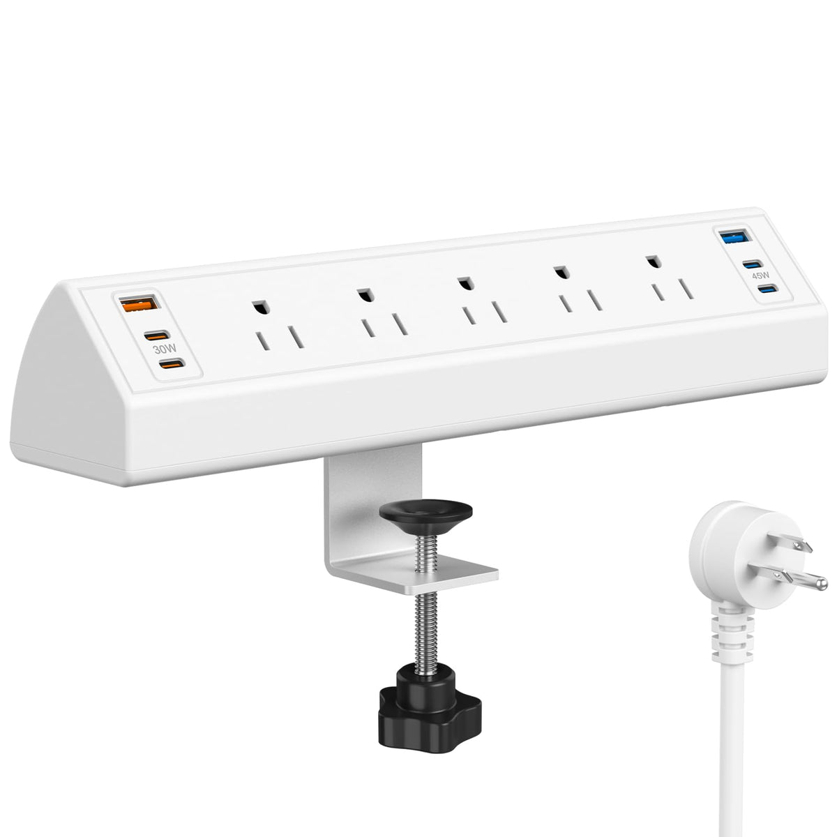Desk Clamp Power Strip Usb C,75W Total Fast Charging Station,45W And 30W Usb-C Ports,Desk Edge Mount Power Strip 6-Usb Ports,5 A