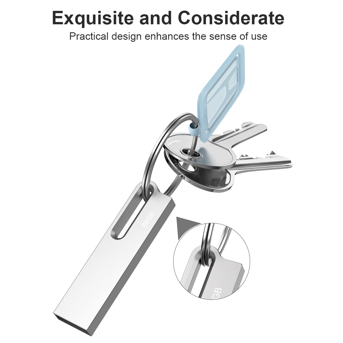 Aiibe 64Gb Flash Drive 5 Pack Metal Usb Drive Thumb Drive 64Gb Usb 2.0 Memory Stick Waterproof Usb Flash Drives Jump Drive Usb Stick With Keychain (64Gb, Silver)