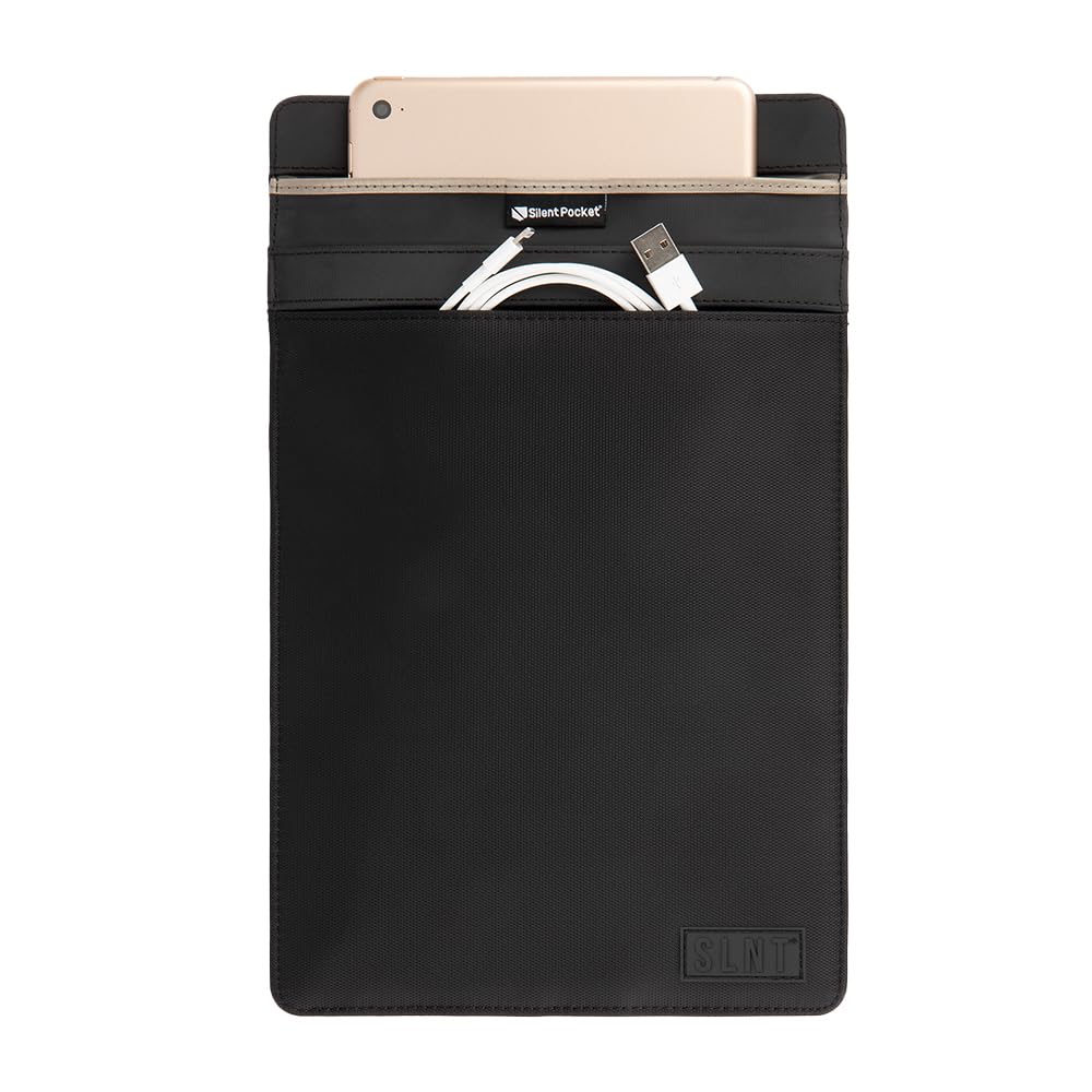 SLNT Faraday Bag Tablet Sleeve with Silent Pocket - Leather or Weatherproof Nylon, Signal Blocking Device Shielding for iPad, Sa