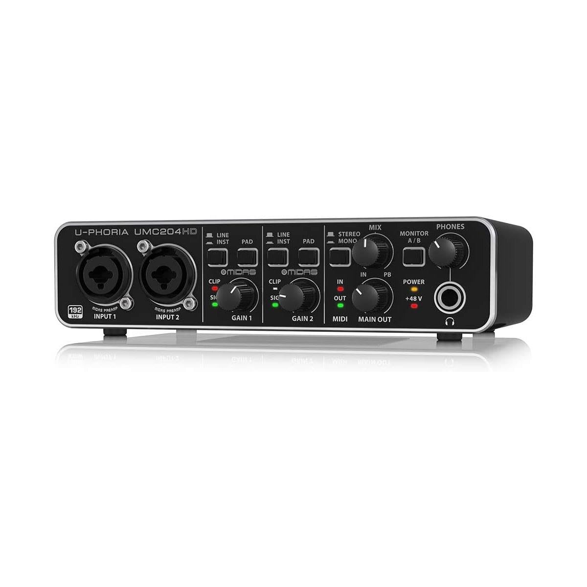 Behringer U Phoria Umc204Hd Audiophile 2X4 Usb Audio/Midi Interface With Midas Mic Preamplifiers, 24 Bit/192Khz Resolution