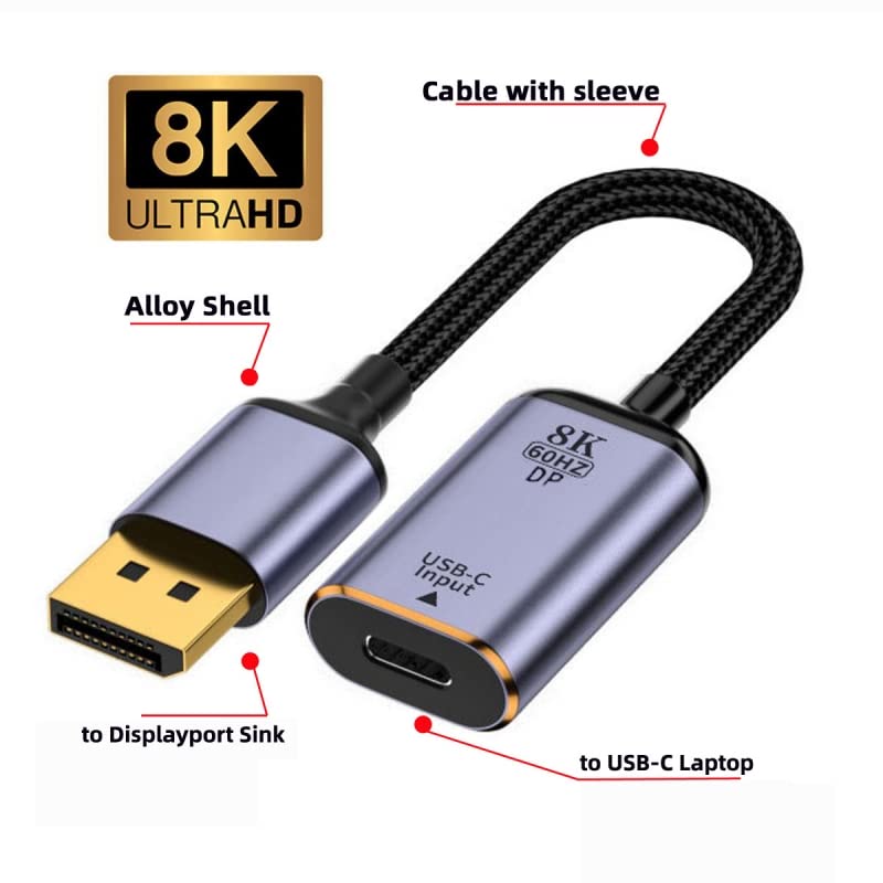 Xiwai Type C Female Usb-C 3.1 Source To Displayport Dp 1.4 Sink Hdtv Cable 8K@60Hz 4K@120Hz For Tablet Phone Laptop