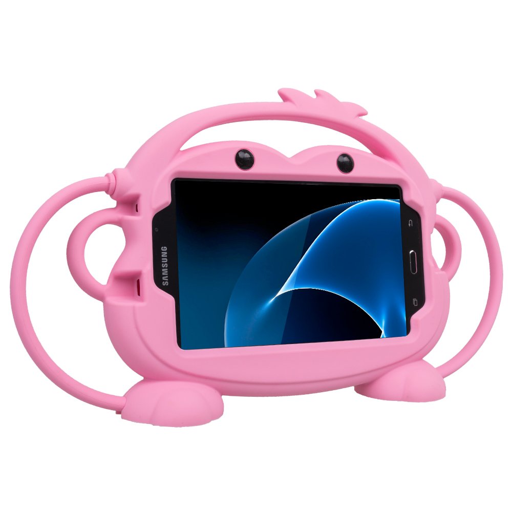 Kids Case For Samsung Galaxy Tab A/3/3 Lite/4 7.0 Inch Tablet   Chinfai [Double Faced Monkey Series] Shock Proof Silicone Handle Stand Protective Cover For Samsung 7' Tablet (Pink)