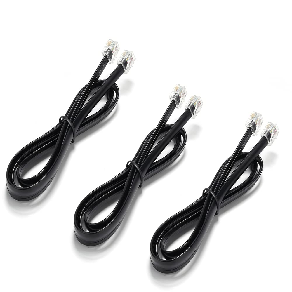 Seefeful Rj12 Cable Phone Cord Rj12 6P6C Male To Male Straight Wired For Both Data And Voice Use Black (3 Ft / 3 Pack)