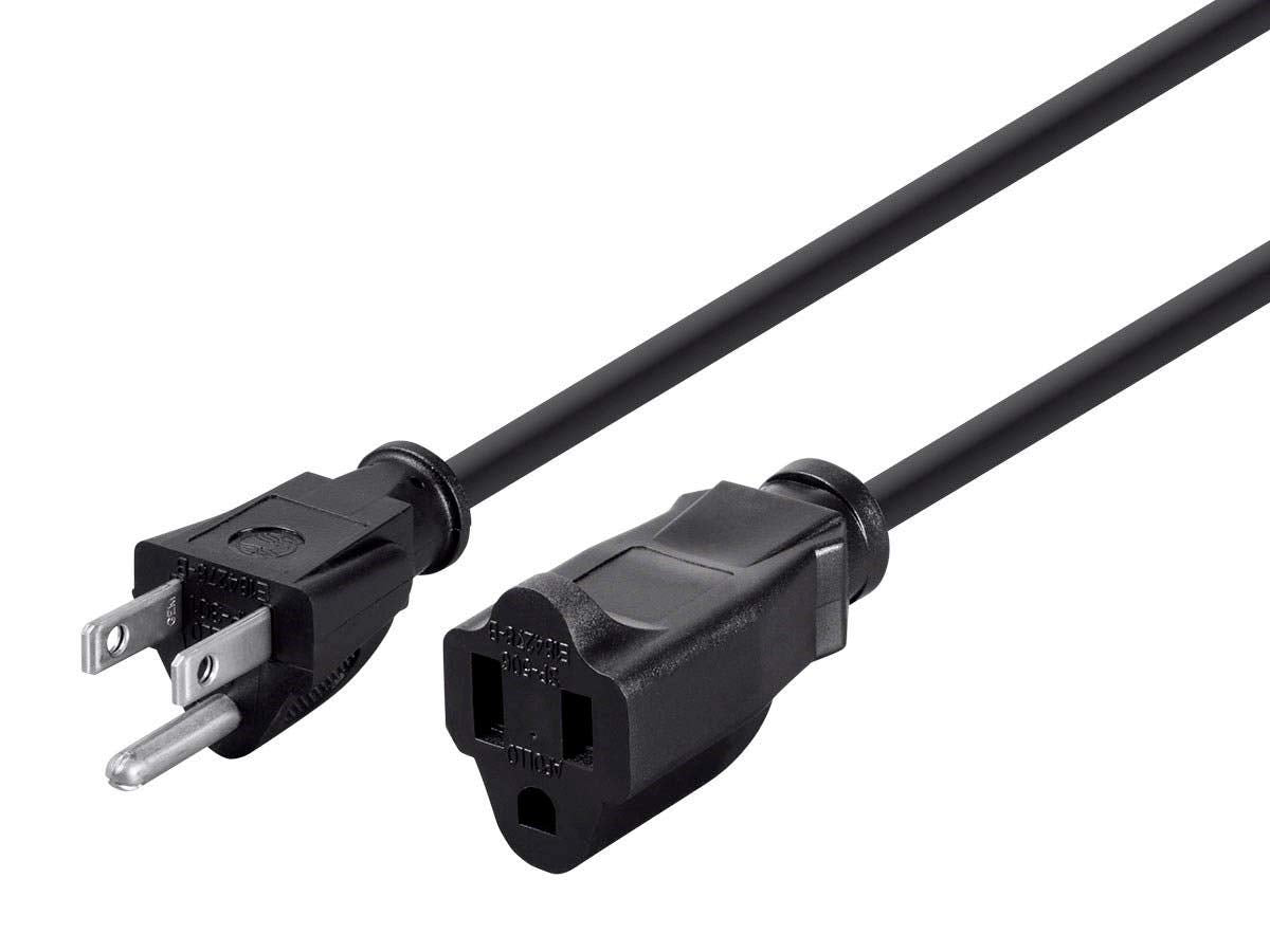Monoprice Extension Cord   Nema 5 15P To Nema 5 15R, 15 Amp, 1875 Watt, 3 Prong, 14Awg, 6 Feet, Black