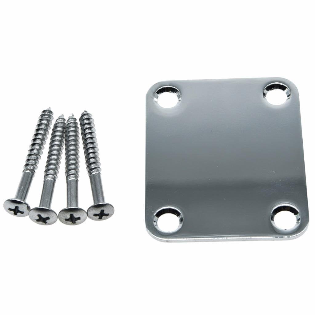 4-Bolt Electric Guitar Replacement Neckplate Bass Metal Neck Plate with Screws for FD Strat Tele or Basses Chrome