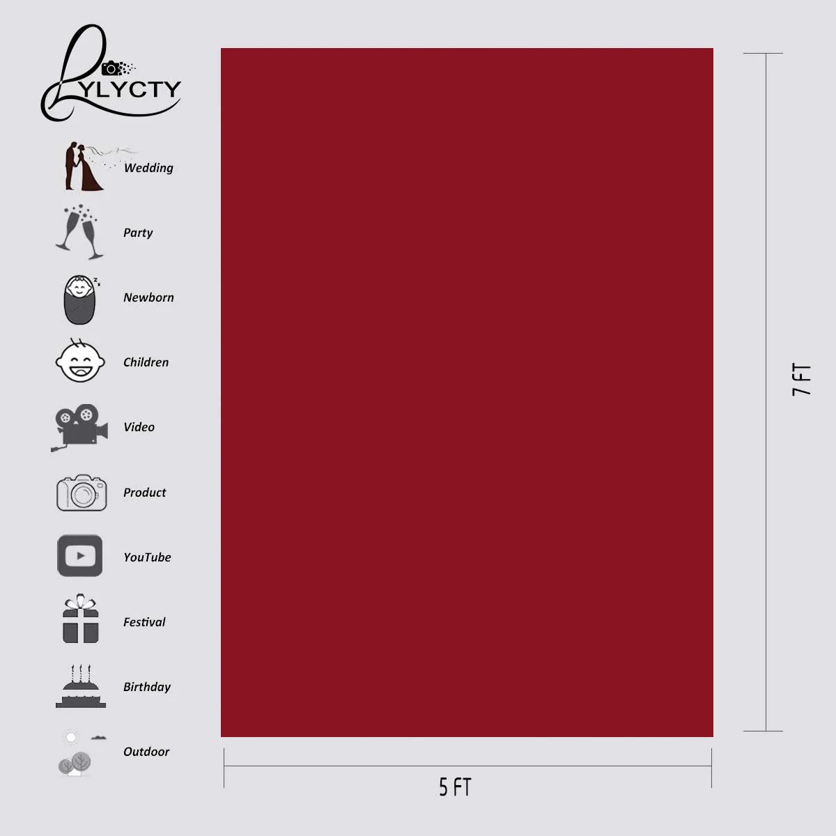 Lylycty 5X7Ft Burgundy Cloth Photography Backdrop Solid Color Photo Background Video Props Ly666