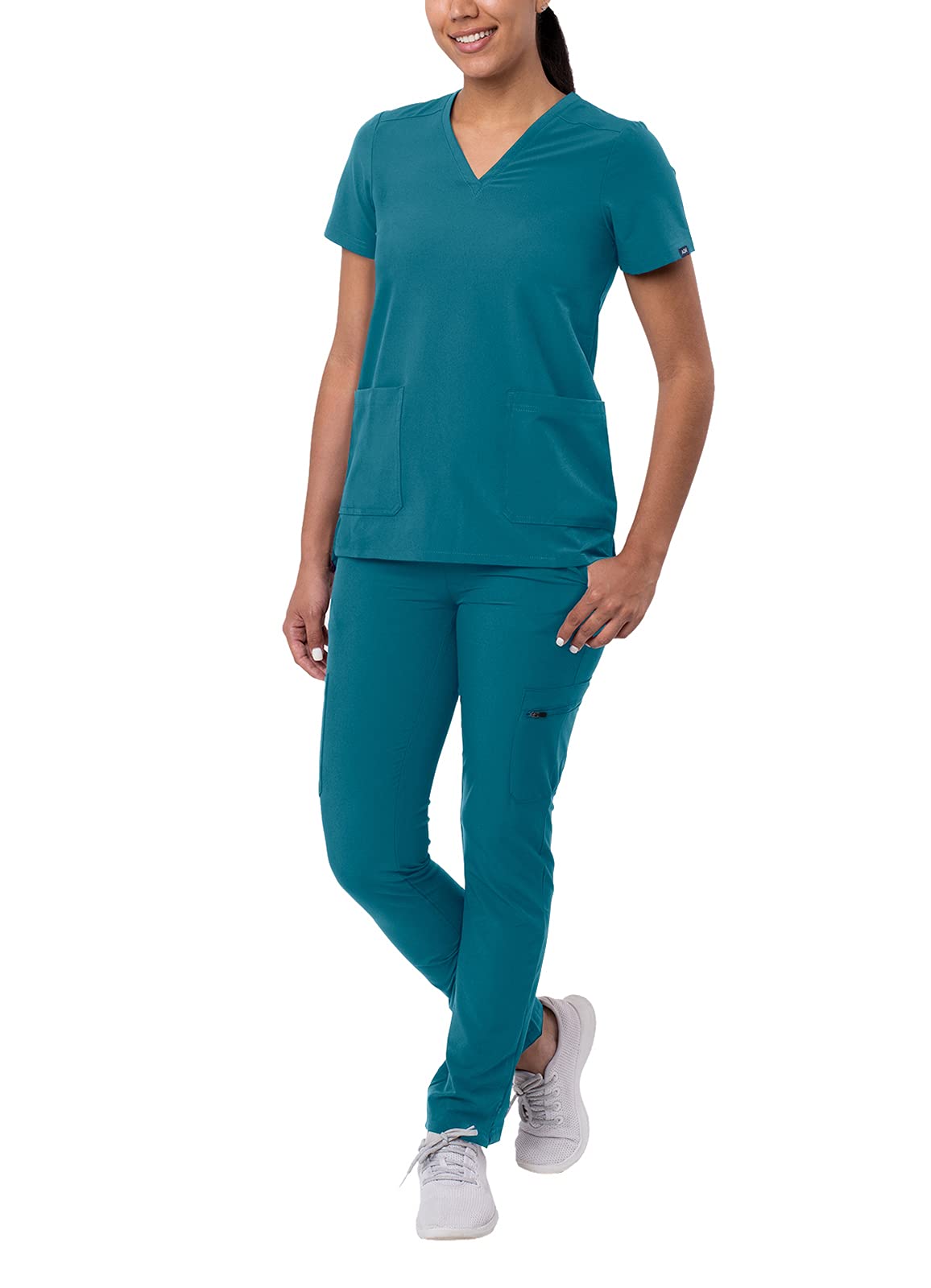 Adar Addition Go Basic Scrub Set For Women   Slim V Neck Scrub Top  Skinny Cargo Scrub Pants   A9200   Caribbean Blue   Xs