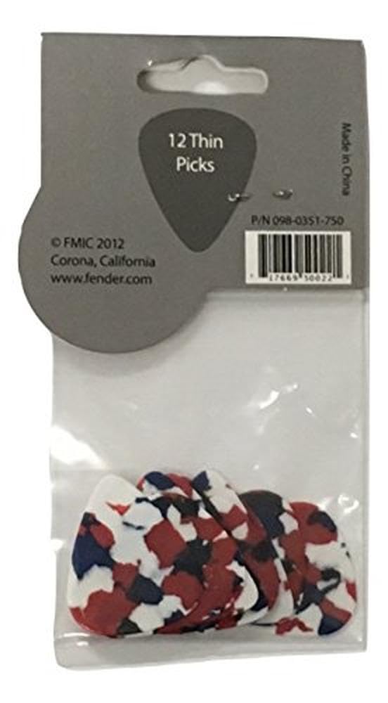 Fender Classic Celluloid Guitar Picks 351 Shape, Guitar Accessories, Confetti, Thin, 12 Pack