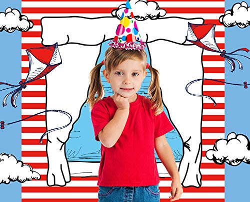 Cartoon Window Backdrops For Photography Kids Birthday Party Background 5X3Ft Blue Red Kite Striped Kids Party Backdrop Boys Gir