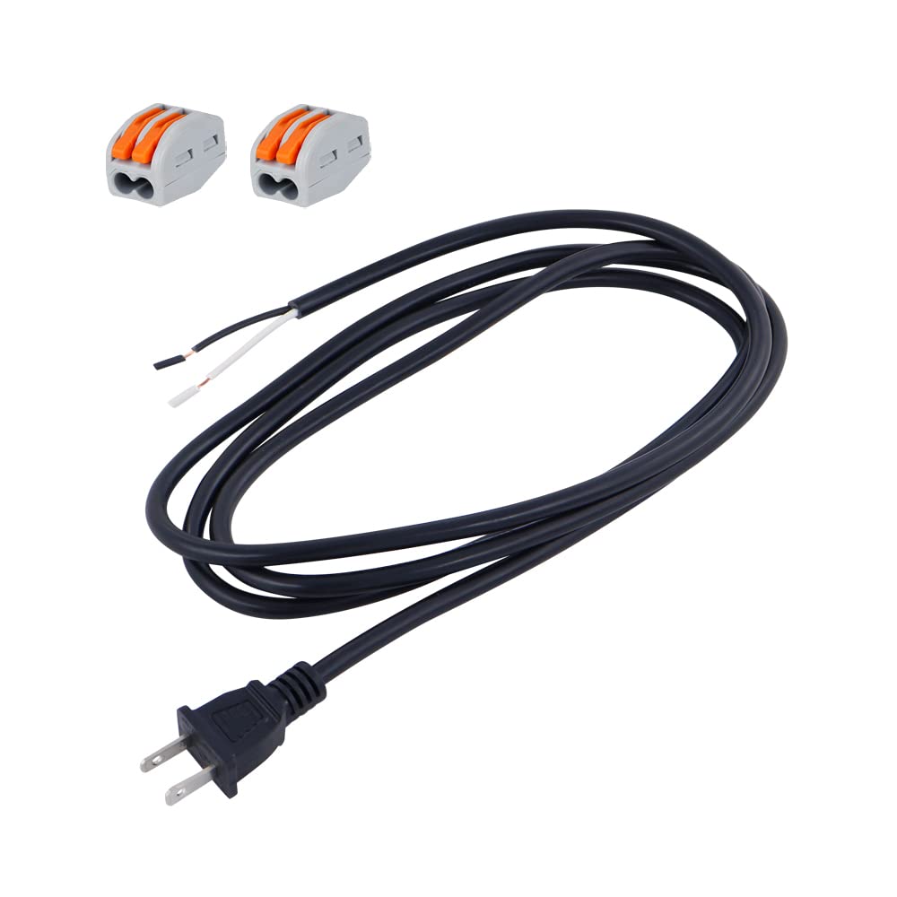 18Awg Replacement Power Cord Round Cable 2 Prong Polarized Plug 18 Gauge 120V Power Supply Cord Sjt 18Awg 6 Foot Pigtail 2 Wire