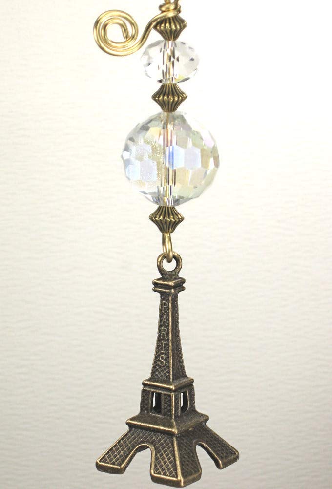 Antiqued Brass Eiffel Tower Crystal Clear Glass Ceiling Fan Pull