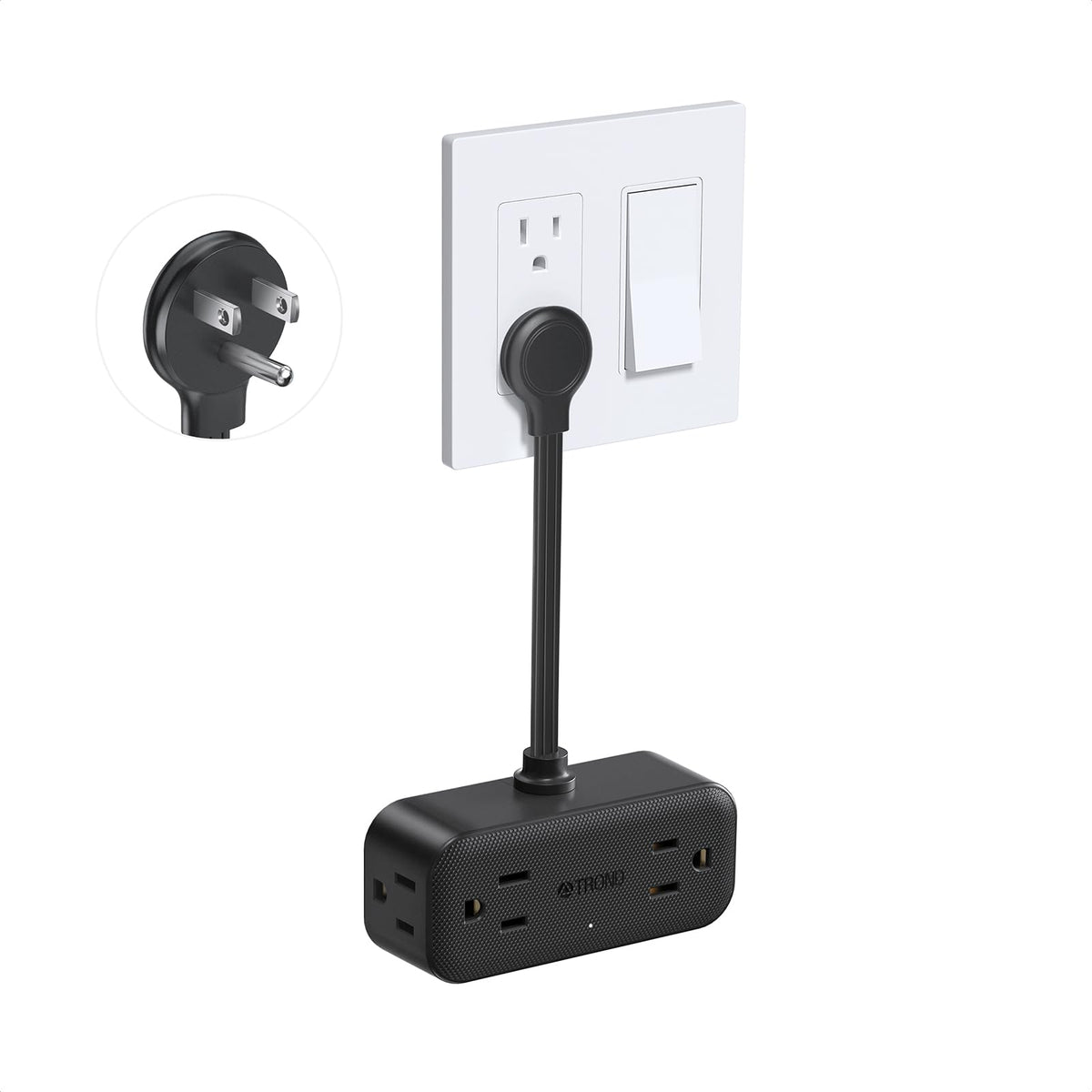 Trond Outlet Extender With 6 Inch Cord, Multi Plug Wall Outlet With 4 Electrical Sockets And 4 Usb Ports, Wall Mountable, Flat P