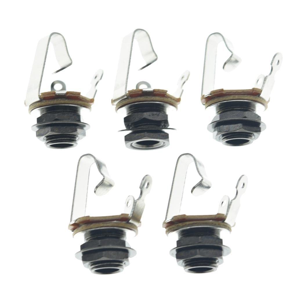 KAISH Black Nickel Premium 5pcs Brass Material Metric Thread Audio 1/4 Female Guitar/Bass Output/Input Jack 6.35mm TS Mono Panel