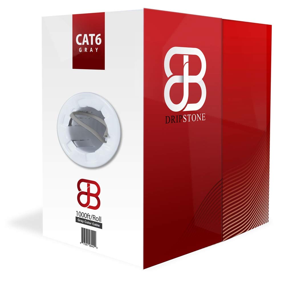 CAT6 1000ft Solid UTP 23AWG Ethernet Grey Cable 550Mhz Bulk Network LAN RJ45 CCA Wire 1000 ft Pull Box CAT 6 (Gray)