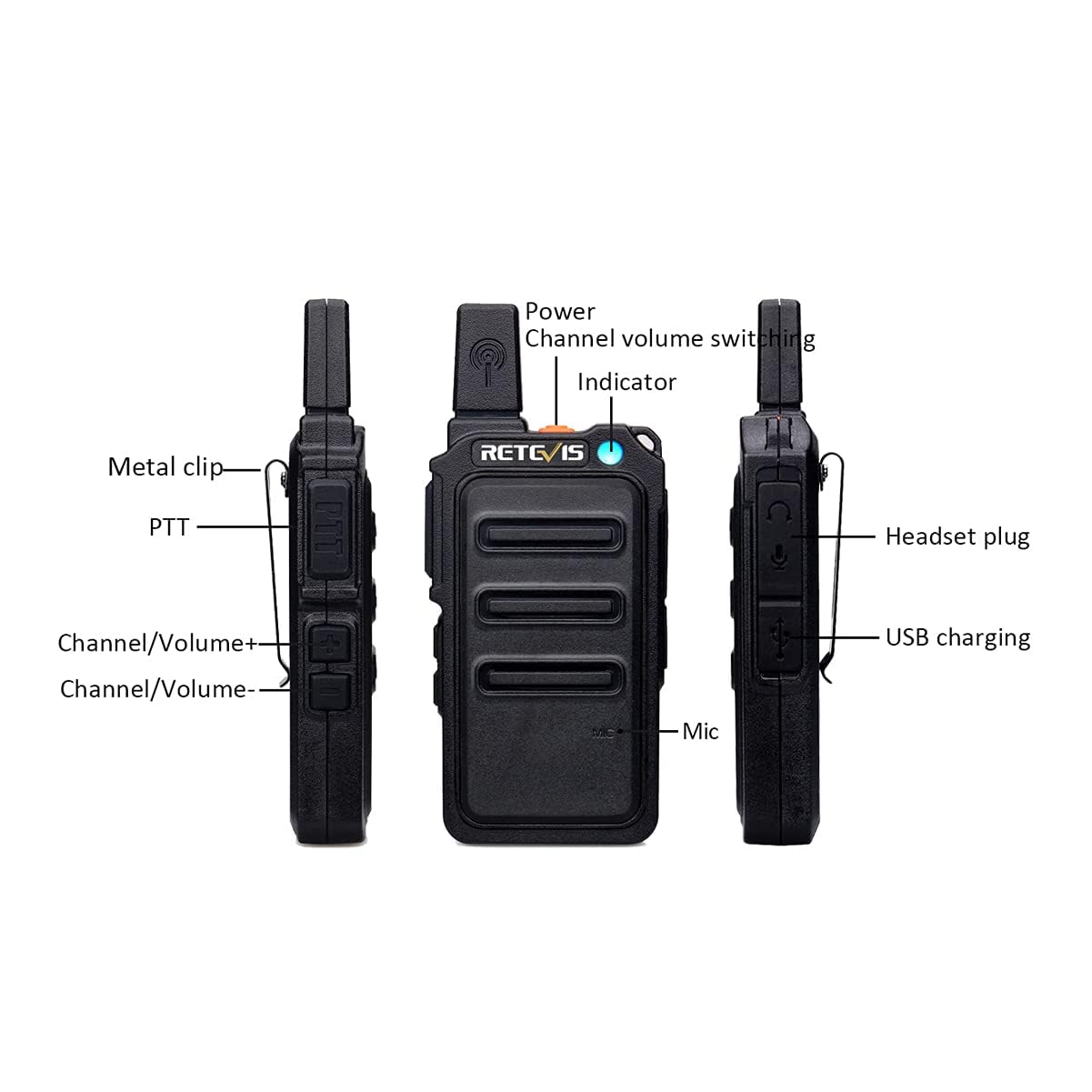Retevis Rt19 Walkie Talkie Earpiece With Mic, 2 Way Radios Walkie Talkies Long Range, 1300Mah, Vox Handsfree, Mini, Small, Compact Two Way Radio For Adults Family Outdoor Skiing Agriculture(4 Pack)