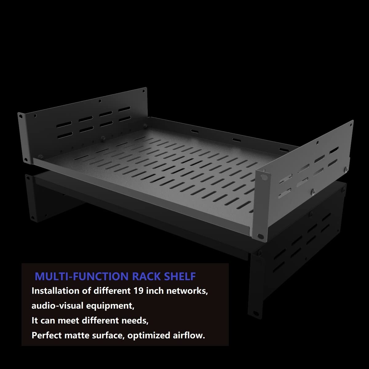 Jingchengmei 2U 19 Inch Universal Vented Rack Mount Cantilever Server Rack Shelf 12 Inch Deep Disassembled Black (2U12Ind)