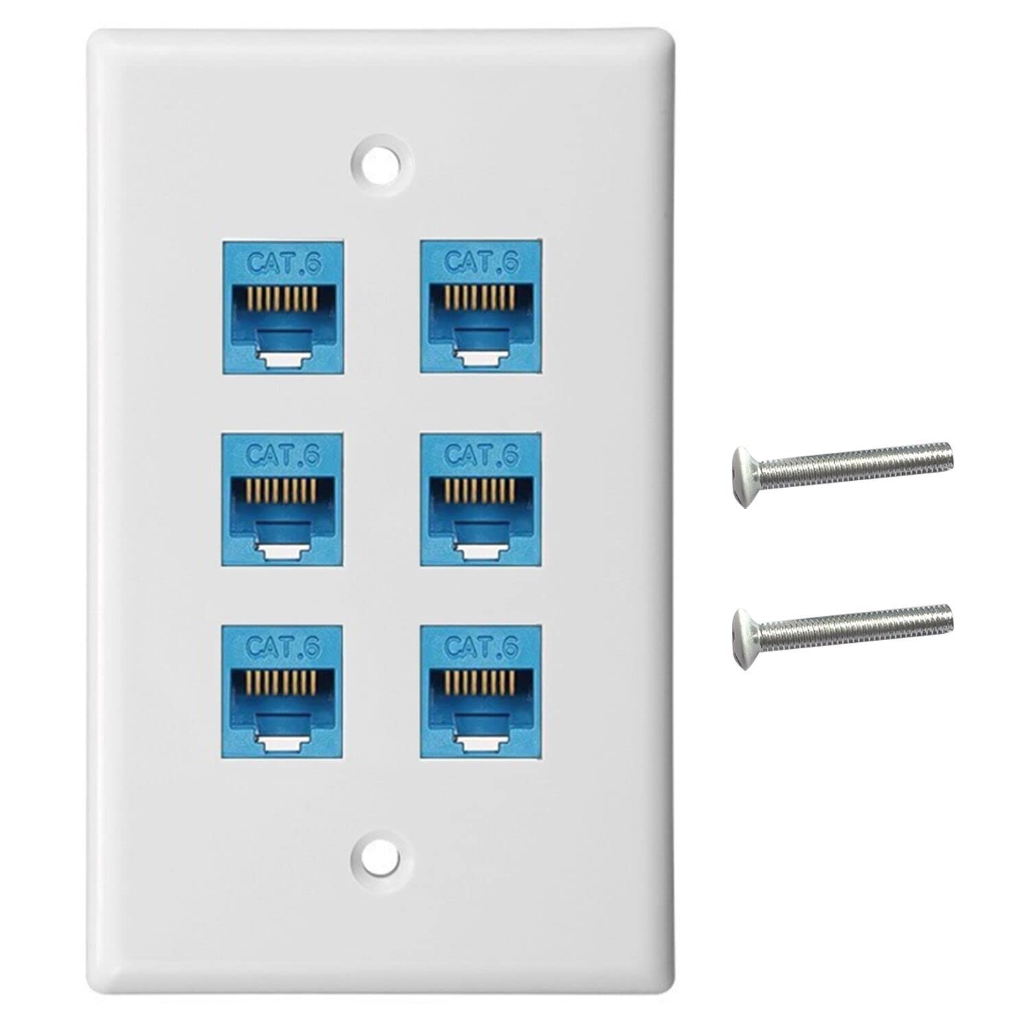 Ouyfbo 6 Port Ethernet Wall Plate Female To Female Cat6 Keystone Jack Wall Plate Compatible With Cat7/6/6E/5/5E Ethernet Devices