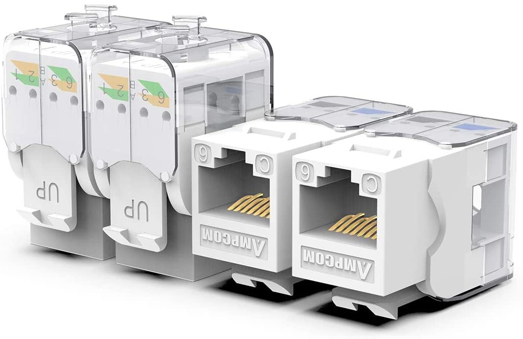 Ampcom Cat6 Keystone Jack Tool Less Rj45 Utp, No Punch Down Tool Required Module Coupler 12 Pack White