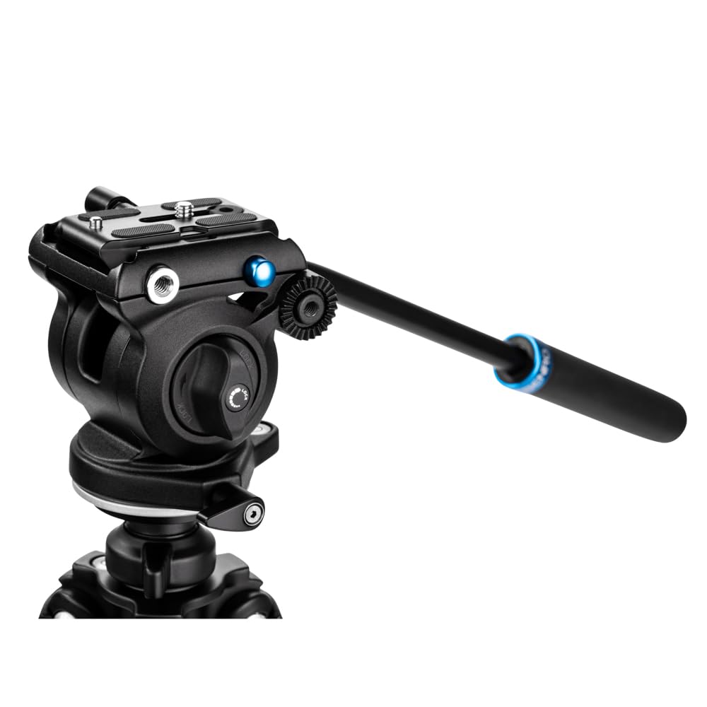 Benro Flat-Base Fluid Video Head - 60 mm Flat Base, 5.5 lb Load, +90/-70 Tilt, 360 Pan, Dual -20 Mounts - Compact Video Head for