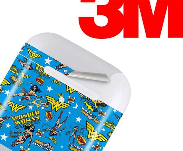 Skinit Decal Audio Skin Compatible With Apple Airpods   Officially Licensed Dc Comics Wonder Woman Action Pose Pattern Design