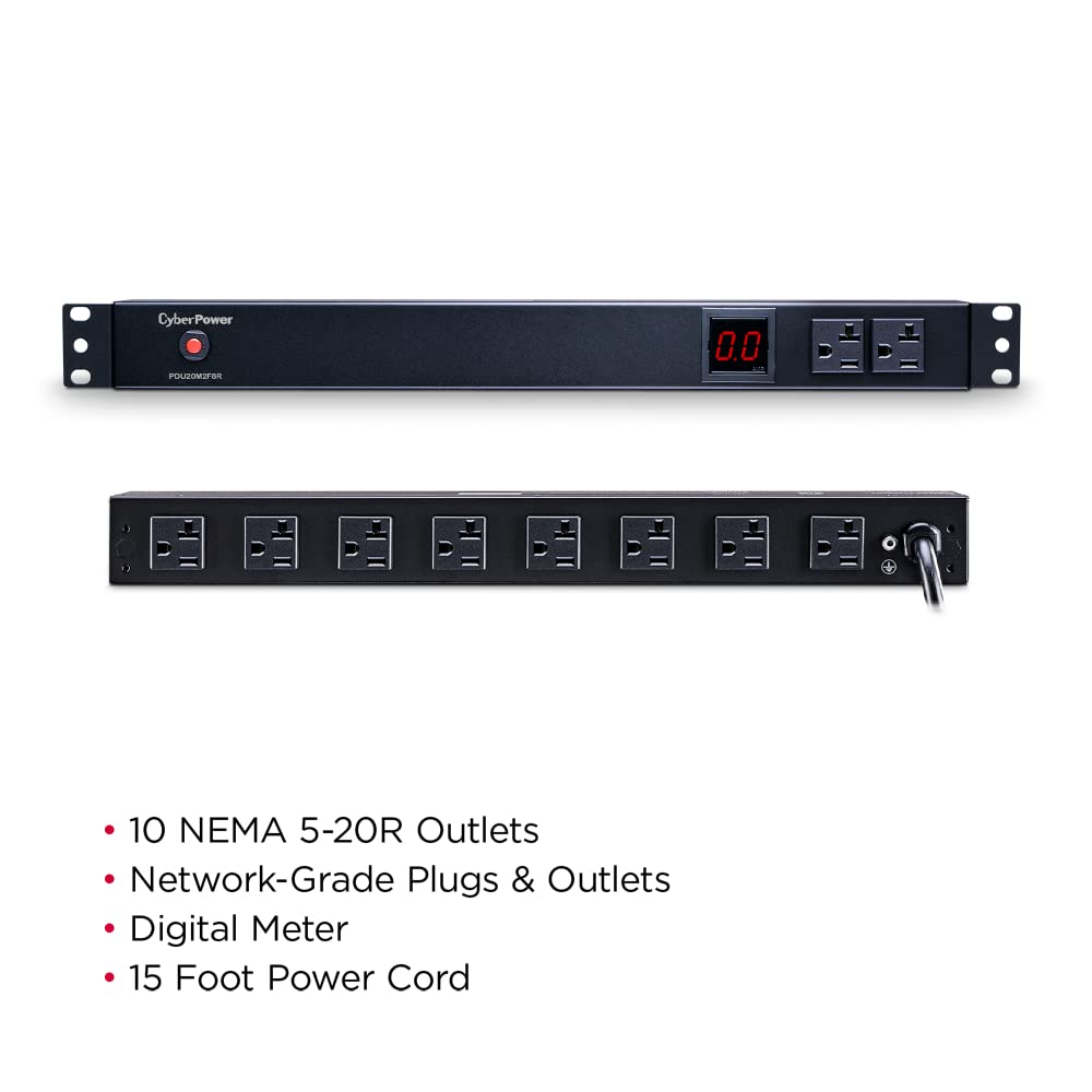 Cyberpower Pdu20M2F8R Metered Pdu, 100 125V/20A, 10 Outlets, 1U Rackmount