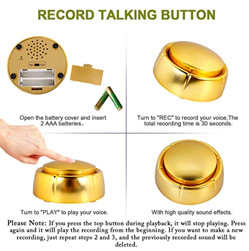 Neutral Recordable Sound Button  Record Talking Button   Record & Playback Your Own Message   30 Second Recording Button (Golden