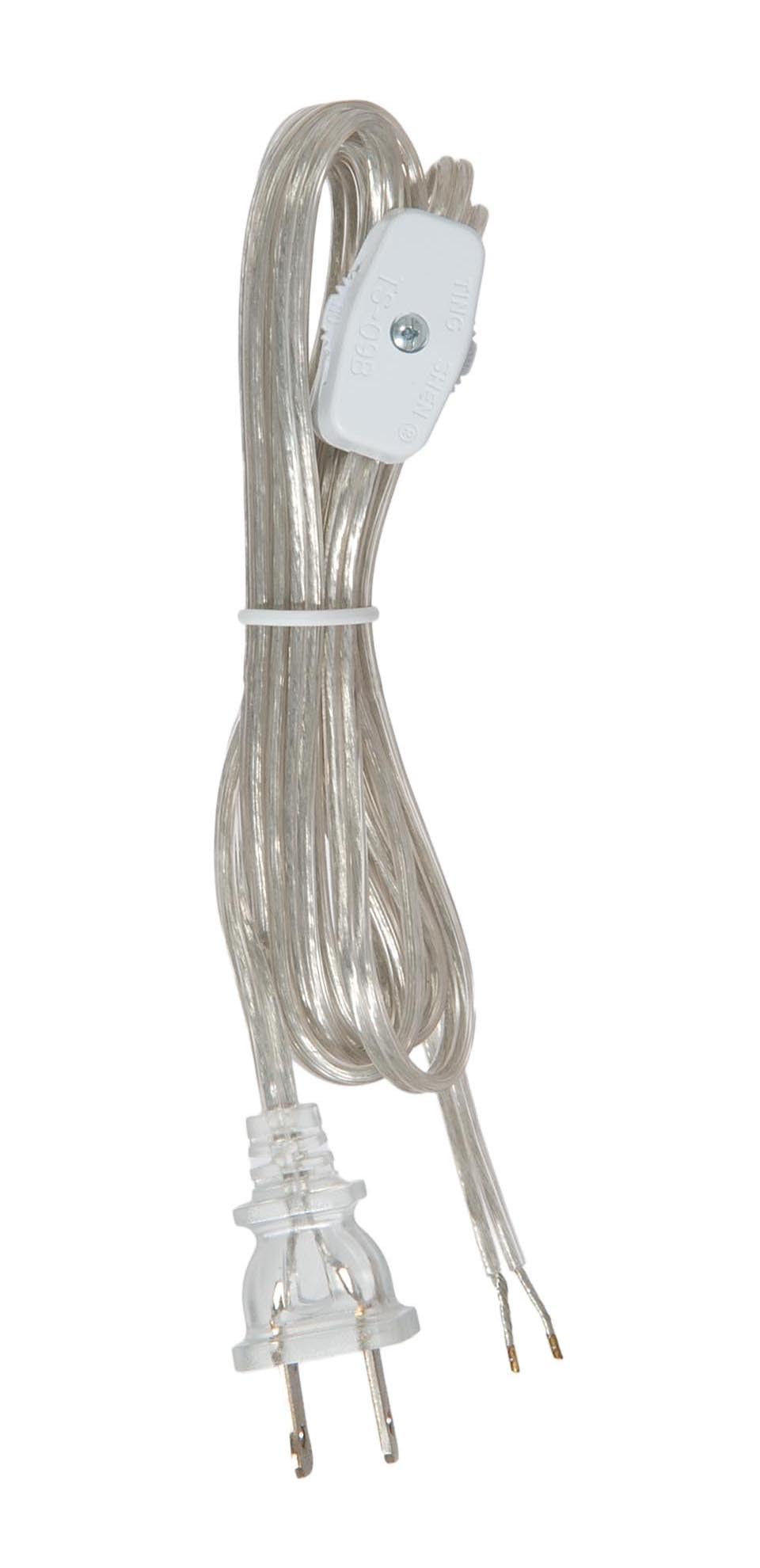 B&P Lamp 8 Foot Clear Silver Cord Set W/Rotary On Off Switch, Spt 2 Cord Size