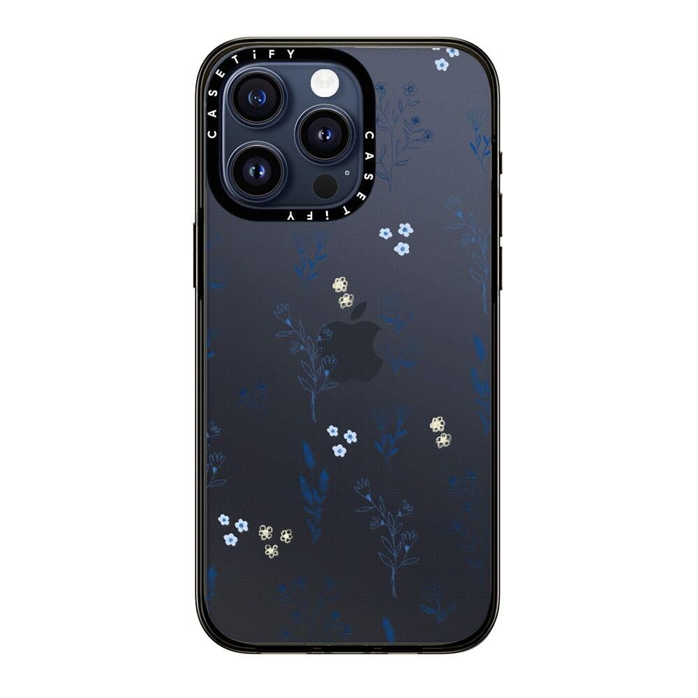 Casetify Compact Case For Iphone 15 Pro Max [2X Military Grade Drop Tested / 4Ft Drop Protection]   Small Blue Flowers   Clear B
