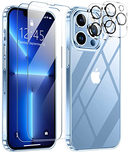 Spidercase Designed For Iphone 13 Pro Max Case, [Crystal Clear Not Yellowing],With 2 Pcs [Tempered Glass Screen Protectors+Camer