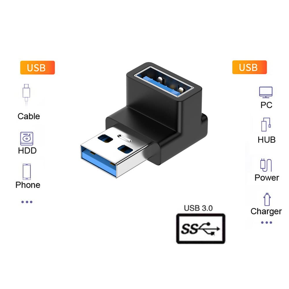 Cablecc 10Gbps Usb3.0 Male To Female Extension Power Data Video Adapter 90 Degree Up Angled Type