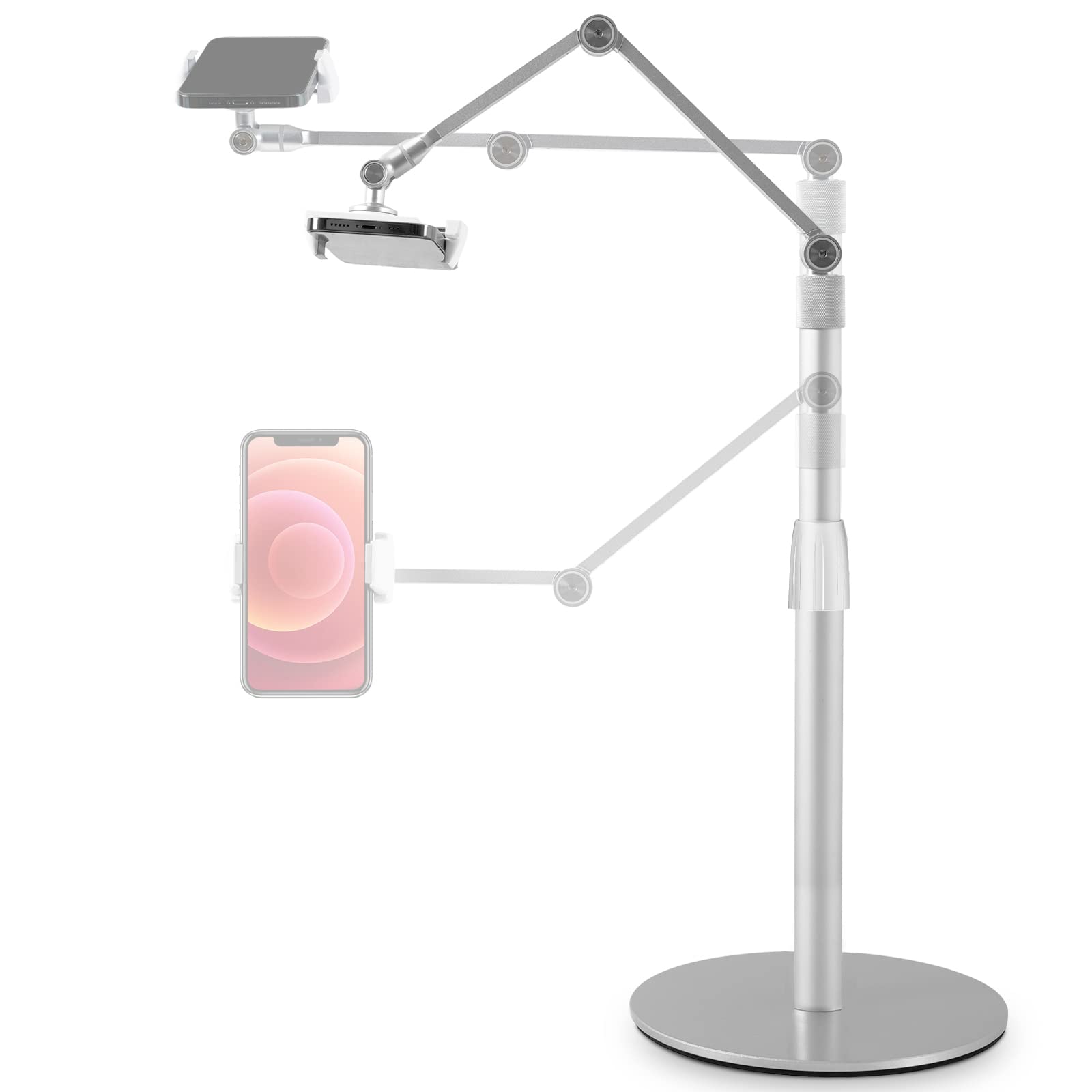 Viozon Tablet Phone Overhead Stand, Height & 360 Degree Angle Adjustable, Aluminum Desktop Stand, Compatible with 3.5 11' Cellphone or Tablet Such as iPhone iPad Pro Air Mini, Samsung, Nexus(AP 4PS)