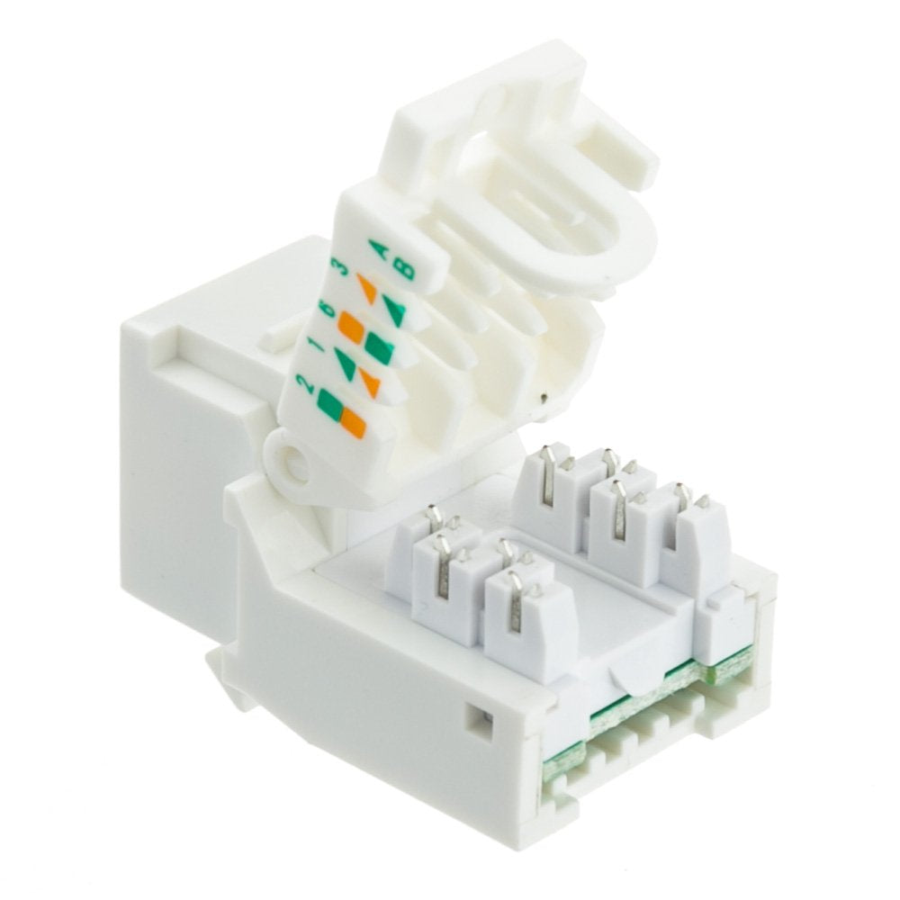 Cablewholesale Cat6 Keystone Jack, White, Toolless Rj45 Female (Utp) To 110 Punch Down Connector