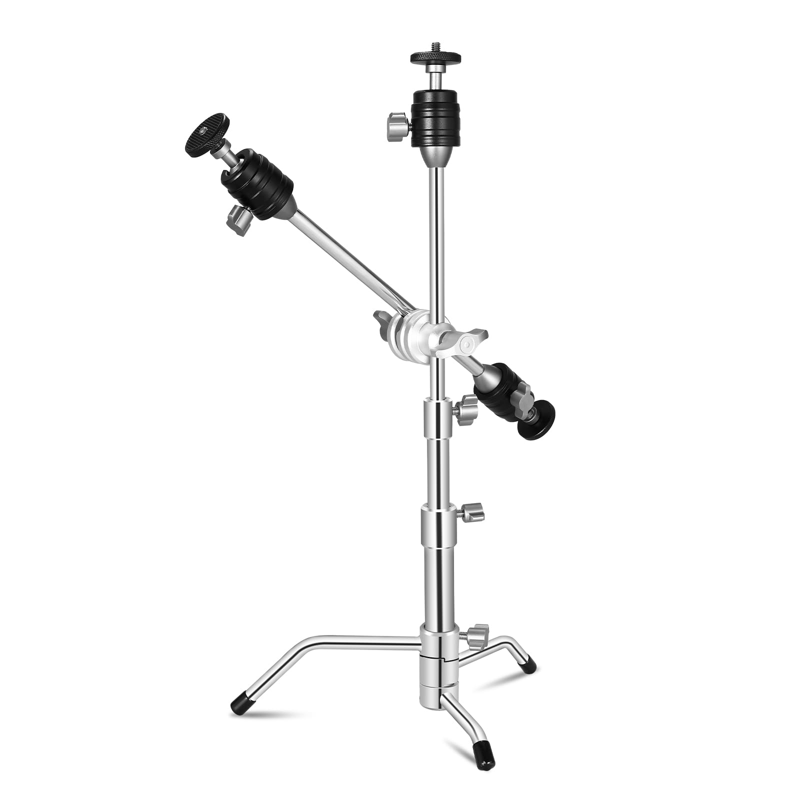 Supon 20' Mini Pocket C Stand, All Metal Adjustable Small 20.8' C Stand Short Tripod Stand With 13' Boom Arm Grip Head, 3 Ball Head, Sliding Leg For Camera, Smartphone, Light, Mic Photography   Silver