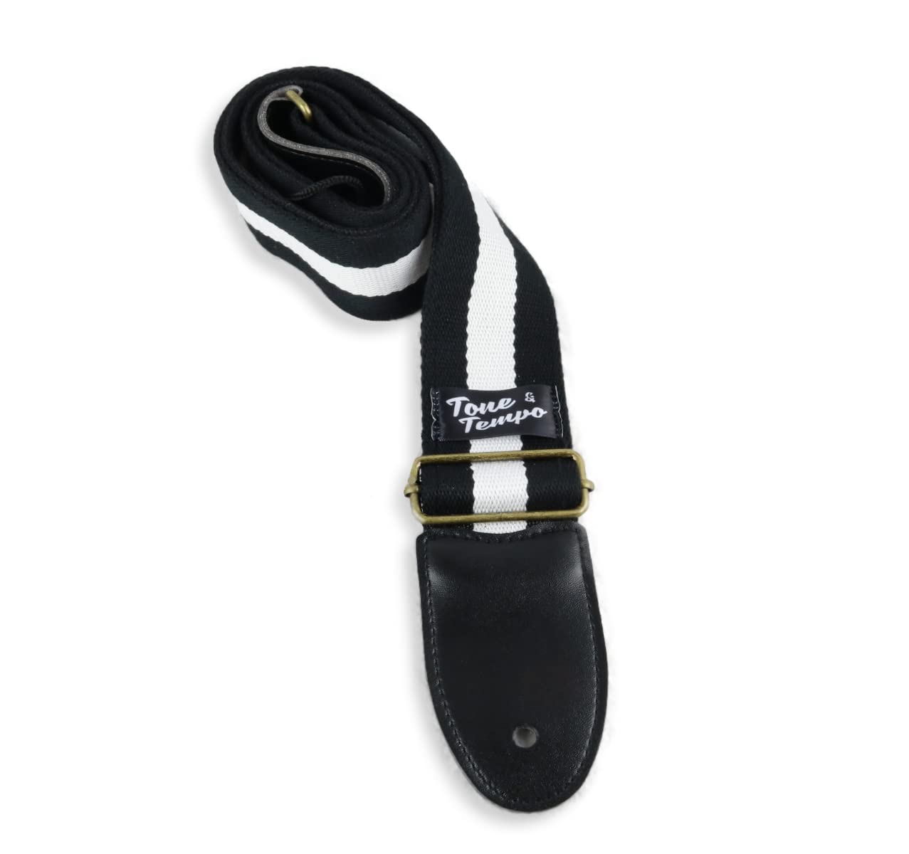 Tone & Tempo Vintage Vegan Utility Guitar Strap (Black & White Racing Stripe), Vintage Racing Stripe (Black)